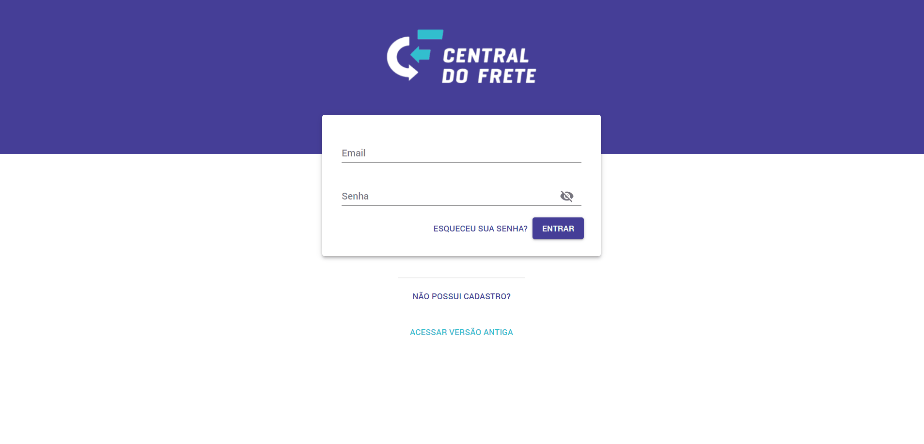 Recuperação de senha pela tela de login da Central do Frete