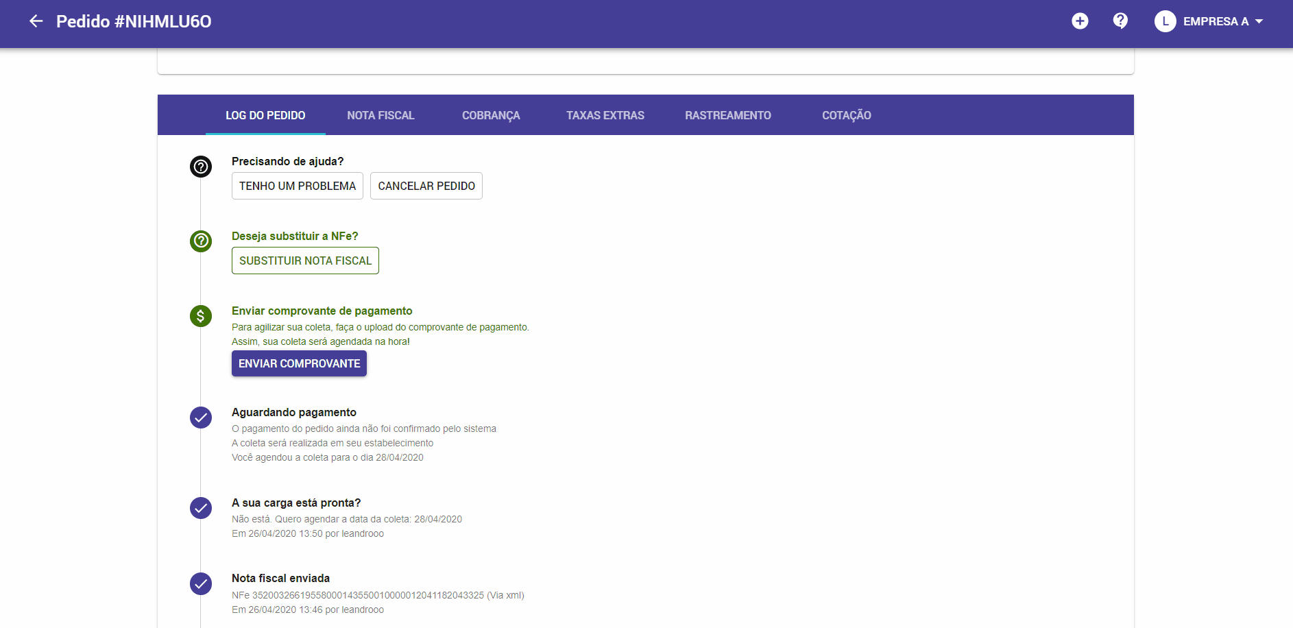 Envio do comprovante de pagamento pelo painel