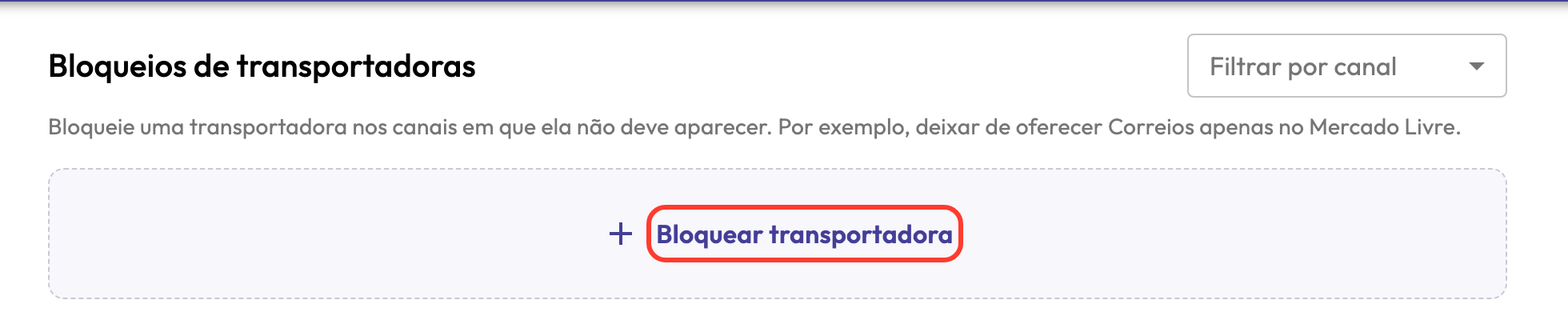 Botão Bloquear transportadora